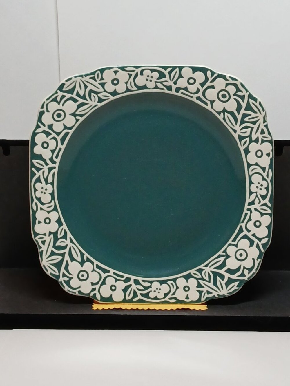 Vintage Antique Square CAMEOWARE HARKER POTTERY COMPANY CERAMIC TEAL Plate